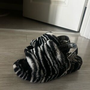 UGG Zebra Print Fluffy Slides